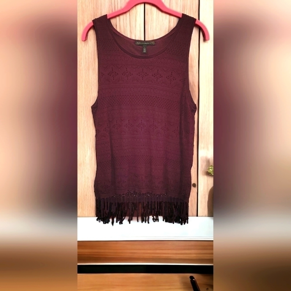 White House Black Market Sleeveless Fringe Tassled Sweater